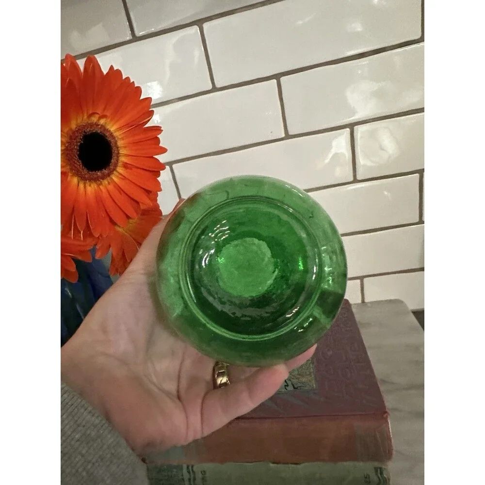 Beautiful Vintage Emerald Green Optic Glass Hyacinth FORCING VASE 6